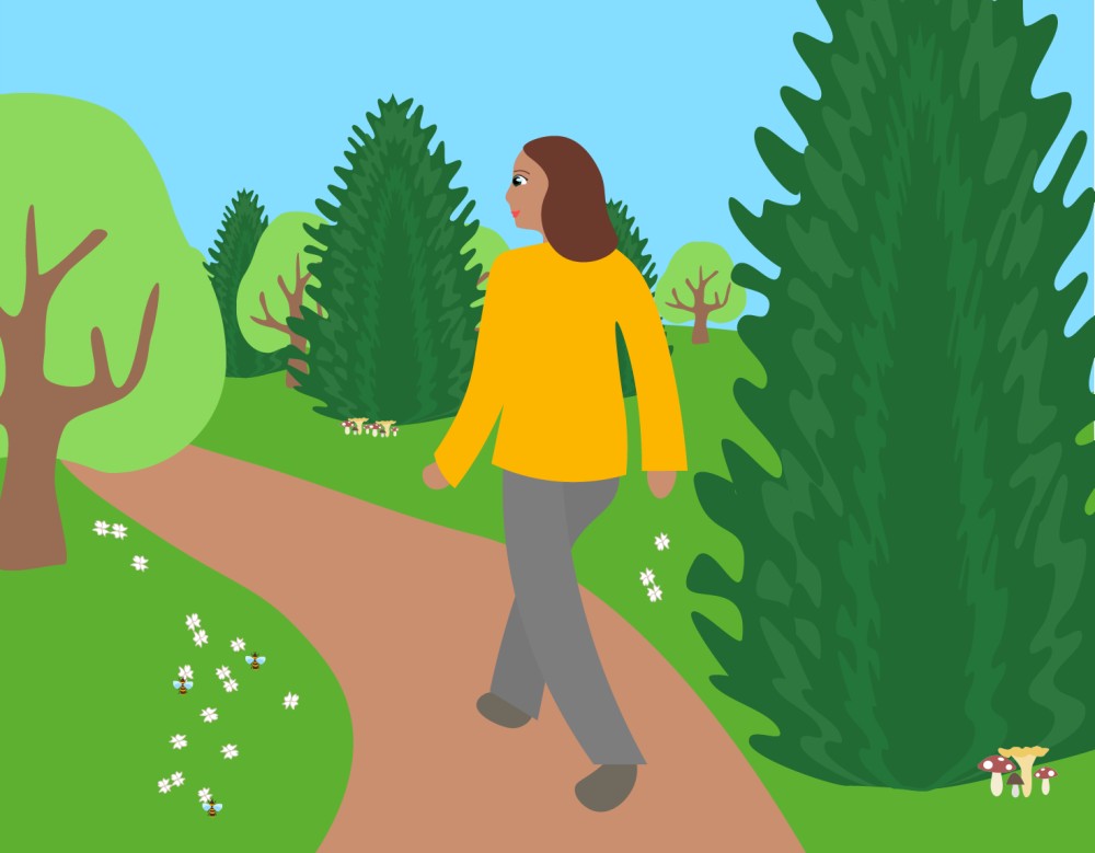 Person som går tur i skogen