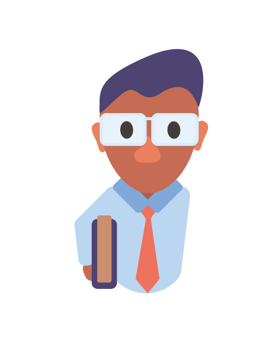 Person med kofferst og briller